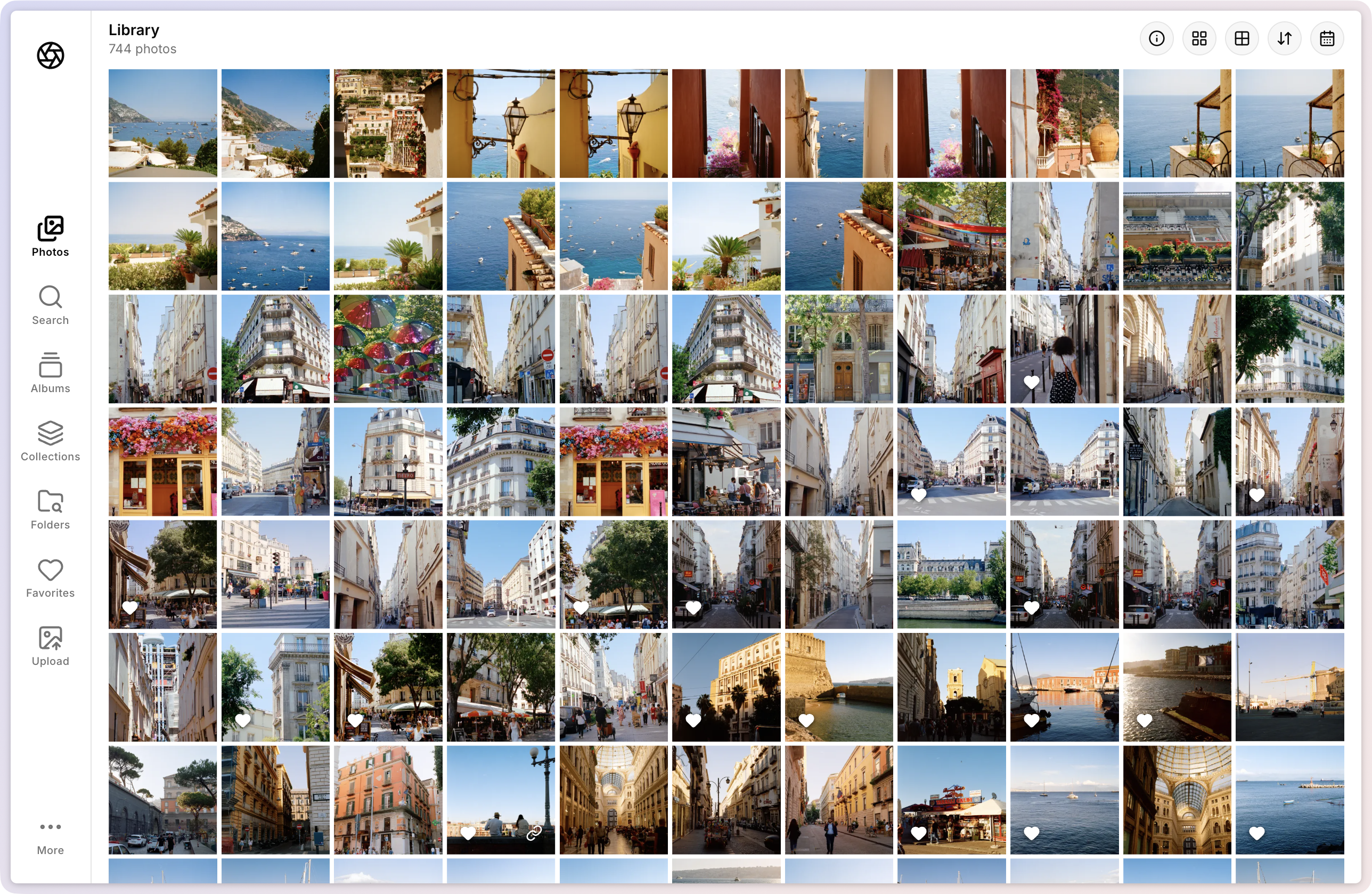 Lumio library — a grid of photos indexed straight from a folder on disk